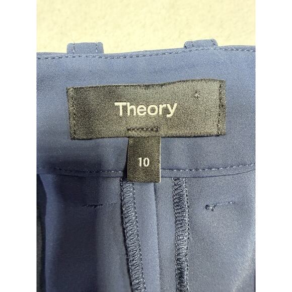 Theory Wide Leg Trousers Navy Blue Flat Front High Waist Modern Prep Women's 10 - Picture 4 of 9